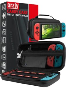 Orzly Switch Tasche für Nintendo Switch/Switch OLED und Switch Zubehör – Stoßfeste Tragetasche – Harte Schutzhülle, Reisetasche mit Aufbewahrung für Konsole, Joycons, Zubehör und Spiele – Schwarz
