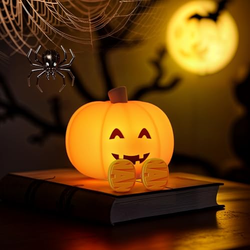 Yissvic Kürbis Nachtlicht Kinder Halloween Deko Lampe Weicher Stilllicht Nachtlicht Baby mit Timer für Kinder Baby Junge und Freunde Kürbis Halloween Geschenke (Kürbis, Lächeln)