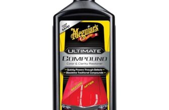 Meguiar’s Ultimate Compound Autopolitur – Hochleistungs-Politur für Spiegelglanz und Kratzerentfernung, Klarlacksicher, Für Hand- und Maschinenanwendung, 450ml, G17216EU