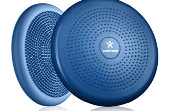 BODYMATE Ballsitzkissen inkl. Pumpe BLAU 34cm Durchmesser – Balance-Kissen, Luftkissen, Balance Pad, Noppenkissen – Core -, Fitness-, Reha-, Koordinations- und Rückentraining