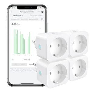 EIGHTREE Smart WLAN Steckdose mit Stromverbrauch Messen, 16A, 4er Pack
