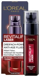 L’Oréal Paris Anti-Aging Fluid für Frauen, Gesichtspflege gegen Falten & für ebenmäßigeren Hautton, mit Hyaluronsäure, Pro-Retinol und Vitamin C, Revitalift Laser, 30 ml