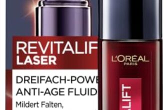 L’Oréal Paris Anti-Aging Fluid für Frauen, Gesichtspflege gegen Falten & für ebenmäßigeren Hautton, mit Hyaluronsäure, Pro-Retinol und Vitamin C, Revitalift Laser, 30 ml