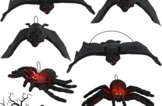 Halloween Deko Fledermaus Set 4 Stück Hängende 3D Fledermaus Deko und 2 Stück Spinne Hängend Gruselig Halloween Deko Realistisch Aussehende Gruselige Fledermäuse für Halloween Party Zubehör