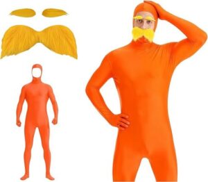 Orangener Ganzkörperanzug Damen Herren Unisex Orange Kostüm, Erwachsene Anzug Faschingskostüme Karneval Kostüm Damen Bodysuit Open Face Jumpsuit für Halloween Kostüm Fasching Karneval Cosplay Party