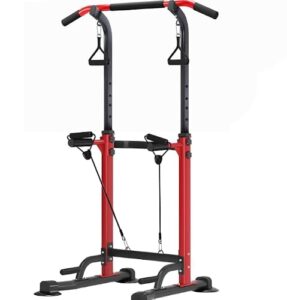 Power Tower Dip Station für Frauen, Multifunktional Fitness Turm klimmzugstange freistehend, Verstellbare Dipständer klimzuggerät – Ganzkörper-Krafttraining zu Hause (Red)