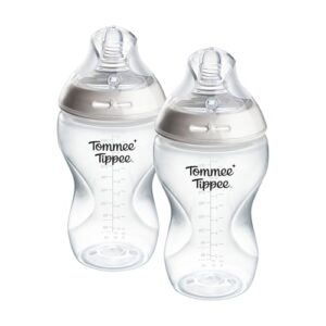 Tommee Tippee-Babyflaschen, Natural Start Anti-Kolik-Flasche 340ml, 2er-Pack, mit mittlere Trinkflussgeschwindigkeit brustähnl. Sauger, Anti-Kolikventil, selbst steril., Zubehör