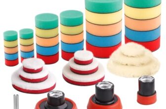 SPTA Polierschwamm, 43tlg 30mm, 50mm, 80mm Polierschwämme Polieren Pad Schwamm Set mit Set und Polierfell Polierset Polierteller Kit für Bohrmaschine, Für Poliermaschine