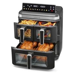 GOURMETmaxx FryUp3 Vertikale Heißluftfritteuse 3 Kammern | Heissluftfritteuse XXL 17 Liter | Airfryer mit Klapp-Touchdisplay, 12 Onetouch-Programmen, Sichtfenstern | Air Fryer Friteuse für 12 Personen