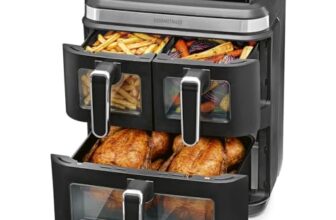 GOURMETmaxx FryUp3 Vertikale Heißluftfritteuse 3 Kammern | Heissluftfritteuse XXL 17 Liter | Airfryer mit Klapp-Touchdisplay, 12 Onetouch-Programmen, Sichtfenstern | Air Fryer Friteuse für 12 Personen