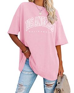 Ebifin Damen T Shirt Rundhals Oversize Vintage Oberteile,Rosa,XL