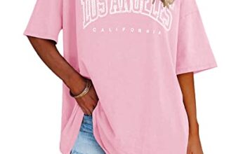 Ebifin Damen T Shirt Rundhals Oversize Vintage Oberteile,Rosa,XL
