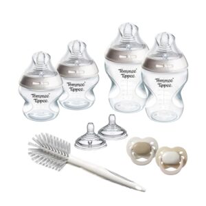 Tommee Tippee Natural Start Starterset für Neugeborene, 150-ml- und 260-ml-Anti-Kolik-Babyflaschen mit Besonders langsamer und Langsamsauger, brustähnliche Sauger, selbststerilisierend