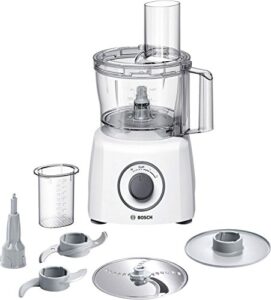 Bosch Kompakt-Küchenmaschine MultiTalent 3, 20 Funktionen, Rührschüssel 2,3 L, Universalmesser, Schneid-Raspel-Wendescheibe, Schlagscheibe (Sahne), Einfüllhilfe, Deckel, 800 W, weiß, MCM3100W
