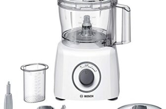 Bosch Kompakt-Küchenmaschine MultiTalent 3, 20 Funktionen, Rührschüssel 2,3 L, Universalmesser, Schneid-Raspel-Wendescheibe, Schlagscheibe (Sahne), Einfüllhilfe, Deckel, 800 W, weiß, MCM3100W