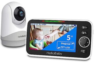 HelloBaby Babyphone mit Kamera ohne WLAN, 5 Zoll Monitor mit 3500-mAh-Akku
