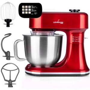 LEHMANN Küchenmaschine mit beheizbarer 5-L-Schüssel, integrierte Waage & Timer, Knetmaschine mit Planetenrührwerk, 12 Geschwindigkeiten, Gärfunktion bis 45 °C, Touch-Display, 3 Rühraufsätze
