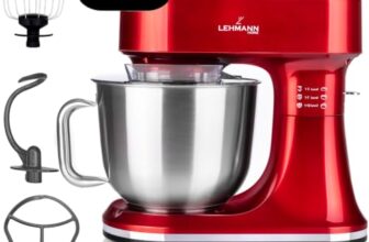 LEHMANN Küchenmaschine mit beheizbarer 5-L-Schüssel, integrierte Waage & Timer, Knetmaschine mit Planetenrührwerk, 12 Geschwindigkeiten, Gärfunktion bis 45 °C, Touch-Display, 3 Rühraufsätze