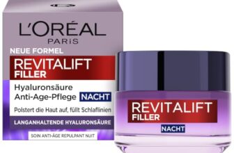 L’Oréal Paris Anti-Aging Nachtpflege: aufpolsternd und gegen Falten, Feuchtigkeitspflege mit Hyaluronsäure, feuchtigkeitsspendende & glättende Nachtcreme, Revitalift Filler, 1 x 50ml