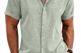 COOFANDY Herren Leinenhemd Sommer Casual Freizeithemd Kurzarm Button down Leinen Shirt Regular Fit Hemd Hellgrün XXL