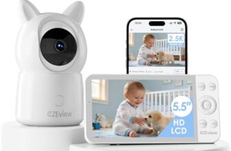 CZEview Babyphone mit Kamera 2.5K & 5.5-Zoll-HD-Großbildschirm, Nachtsicht, 360° WLAN Video Babyfon mit App, Musik & Buntes Nachtlicht, Intelligente Erkennung (Weiß mit 1 Kamera)