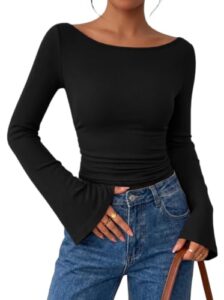 Cicy Bell Damen Langarmshirt Elegant Strickoberteile,Schwarz,XL