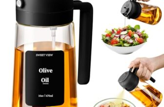 SWEET VIEW 2 in 1 Ölsprüher zum Kochen, 470ml Glasölflaschen/Olivenöl Sprühflasche für Salat, Grillen und Heißluftfritteuse (Schwarz)