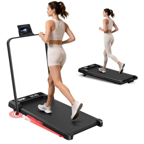 Laufband Klappbar 4-in-1 mit 9% Steigung, Elektrisches Laufband bis 10 km/h, Walking Pad Leise, 3,0-PS bürstenloser Motor, 140 kg, Stoßdämpfung, LED-Anzeige, kompakt, für Zuhause und Büro
