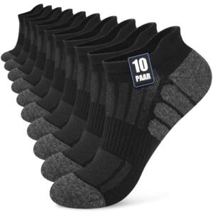 Stoeury 10 Paar Sneaker Socken Herren Damen, Sportsocken, Schwarz, 43-46