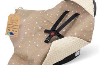 Einschlagdecke Babyschale Decke Kinderwagen 90 x 90 cm – universal Baby Babydecke für Buggy Autositz Ganzjahres Baumwolle Minky Beige mit Weiß Sternen