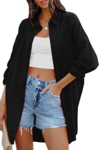 Cicy Bell Damen Bluse Oversized Langarm Button Down Schwarz XL