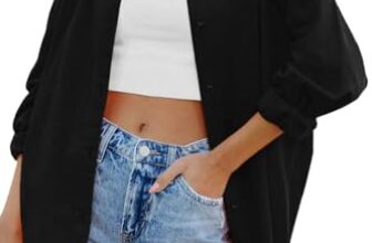 Cicy Bell Damen Bluse Oversized Langarm Button Down Schwarz XL