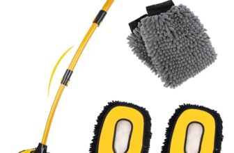 MIKKUPPA Waschbürste Auto – Teleskopstiel mit 2 Mop-Köpfen&Waschhandschuhe