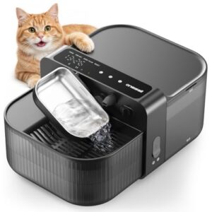 Oneisall 3,5L Trinkbrunnen für Katze Kabellos,ABS/304 Edelstahl Trinkschale