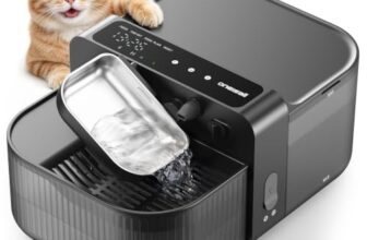 Oneisall 3,5L Trinkbrunnen für Katze Kabellos,ABS/304 Edelstahl Trinkschale