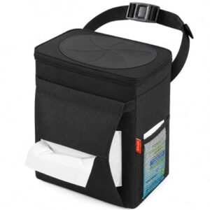 Lifewit Auto Mülleimer mit Deckel, auslaufsicherer Auto Müllsack mit Aufbewahrungstaschen, zusammenklappbarer Auto Organizer, tragbares wasserdichtes Auto Zubehör, Groß, Schwarz