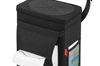 Lifewit Auto Mülleimer mit Deckel, auslaufsicherer Auto Müllsack mit Aufbewahrungstaschen, zusammenklappbarer Auto Organizer, tragbares wasserdichtes Auto Zubehör, Groß, Schwarz