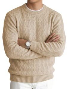 JMIERR Pullover Herren Cable Ribbed Sweaters Strickpullover Beige XL