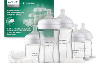 Philips AVENT Natural Response Glas-Geschenkset für Neugeborene – 3 x 120 ml und 2 x 240 ml Babyflaschen, 2 x ultra soft Schnuller 0–6 Monate, Flaschenbürste, BPA-frei (Modell SCD879/11)