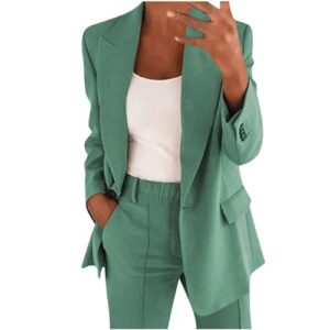 AACH Hosenanzüge für Damen Elegant Blazer Anzug Set Einfarbig Streetwear Zweiteilig Hosenanzug Business Modern Anzughose Revers Slim Fit Sportlich Büro Outfit