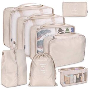 Reise-Verpackungswürfel, 8-teiliges Set Reisewürfel, faltbare Gepäckaufbewahrungstasche, leichte Gepäckaufbewahrungstasche (Beige)
