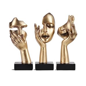 oliruim 3 Stück Denker-Statue, goldene Schwarze abstrakte Kunstskulptur, Moderne Heimdekoration, Schreibtisch-Dekoration, Weihnachten, Neujahrsgeschenk (3 Stück, Gold)