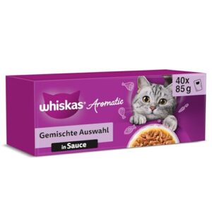 WHISKAS Aromatic Nassfutter in Sauce für Katzen 40 x 85g Fisch Auswahl