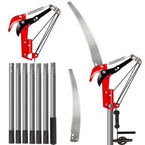 Walensee Teleskop-Baumschere 2-in-1 mit Astsäge, 3 M ausziehbare Stange, Baumschneider mit Stahlklinge und Astschneider, leichte, hochfeste Griffe für einfache Garten- und Baumpflege, Rot