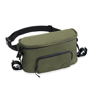 hauck Pushchair Hip Bag, Olive – Große 2in1 Bauchtasche & Kinderwagen Organizer mit Reißverschlusstasche & Verstellbarem Gurt, 17 x 11 x 32 cm, Einfache Befestigung am Buggy, für Damen & Herren