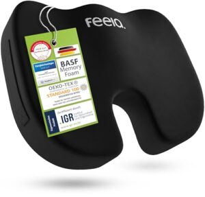 feela.® Orthopädisches Sitzkissen [3 Härtegrade] TESTSIEGER – Ergonomisches Sitzkissen für Bürostuhl & Auto – Schmerzlindernd, Steißbein entlastend, Sitzkomfort & Durchblutung fördernd (Medium)