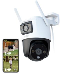 Imou 5MP+3MP Dual Kameras Überwachungskamera Aussen mit KI-Personen-/Fahrzeugerkennung, 360° PTZ WLAN Überwachungskamera Aussen, Farbnachtsicht, Automatischer Verfolgung, Zwei-Wege-Audio, Sirene, IP66