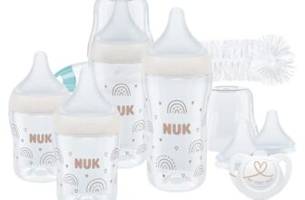 NUK Perfect Match Perfect Start Babyflaschenset | Ab 0 Monate | Passt sich dem Baby an | 4 Anti-Kolik-Babyflaschen, Schnuller, Flaschenbürste und mehr | 9 Stück
