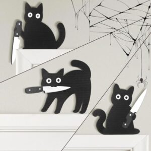 DIYCUT 3 Stück Katzen Deko – Holzdekoration in Form Einer Schwarzen Katze