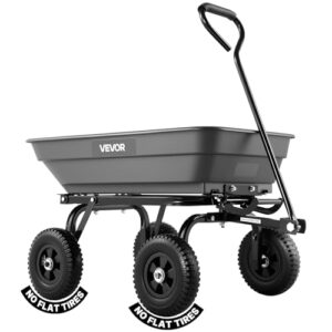 VEVOR Gartenwagen mit Kippfunktion, 181 kg Belastbarer Bollerwagen 270° Drehbarer Transportwagen für Gartenarbeit aus Kunsttoff & Stahl mit 8 Zoll Kunststoffreifen, Kippwagen für Rasen, Kies & Schlamm